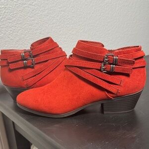 NWOT Style & Co. Red Faux Suede Ankle Booties with Double Buckle Straps